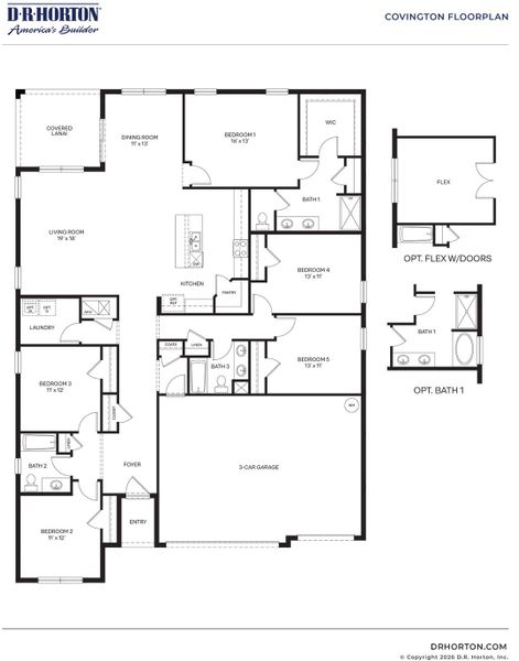 2D floor plan layout for the Covington by D.R. Horton in Cypress Bay West, Palm Bay, FL (Image 3). 2D floor plan layout for the Covington by D.R. Horton in Cypress Bay West, Palm Bay, FL (Image 3).