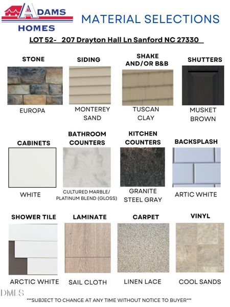 Copy of Material Selections - Template