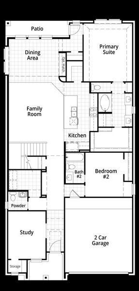 2D floor plan layout for the Lotus by Highland Homes in Midline, Webster, TX (Image 5).