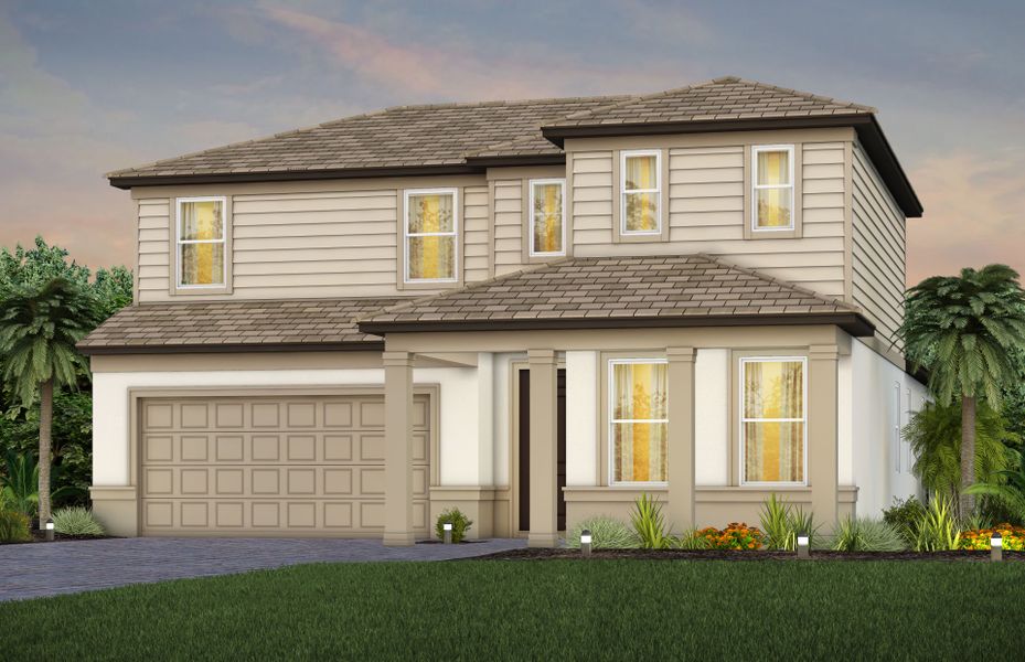 Representative exterior photo of a completed home built from the Coral Grand by Del Webb in Del Webb Explore North River Ranch, Parrish, FL (Image 22). Representative exterior photo of a completed home built from the Coral Grand by Del Webb in Del Webb Explore North River Ranch, Parrish, FL (Image 22).