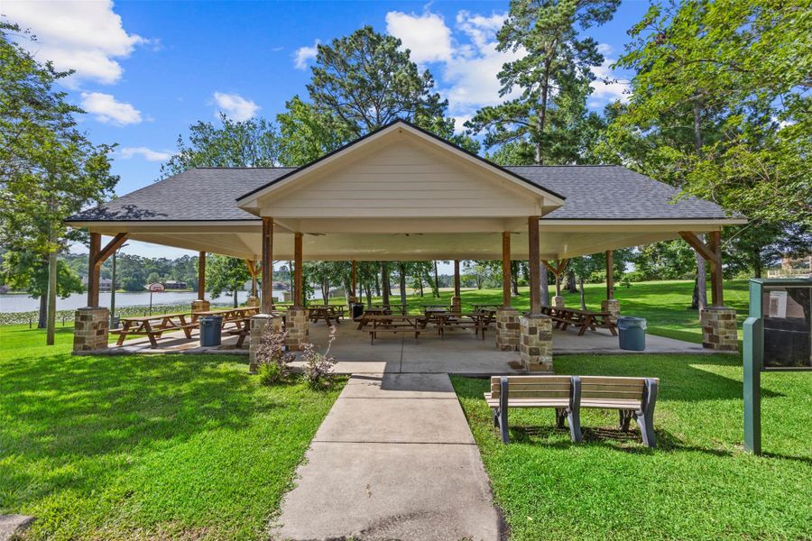 Lakeside pavilion perfect for community events and outdoor gatherings.