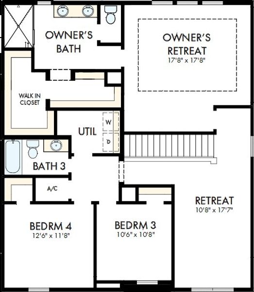 2D floor plan layout of this home in Oakfield at Mount Dora Cottage Series, Mount Dora, FL (Image 3).