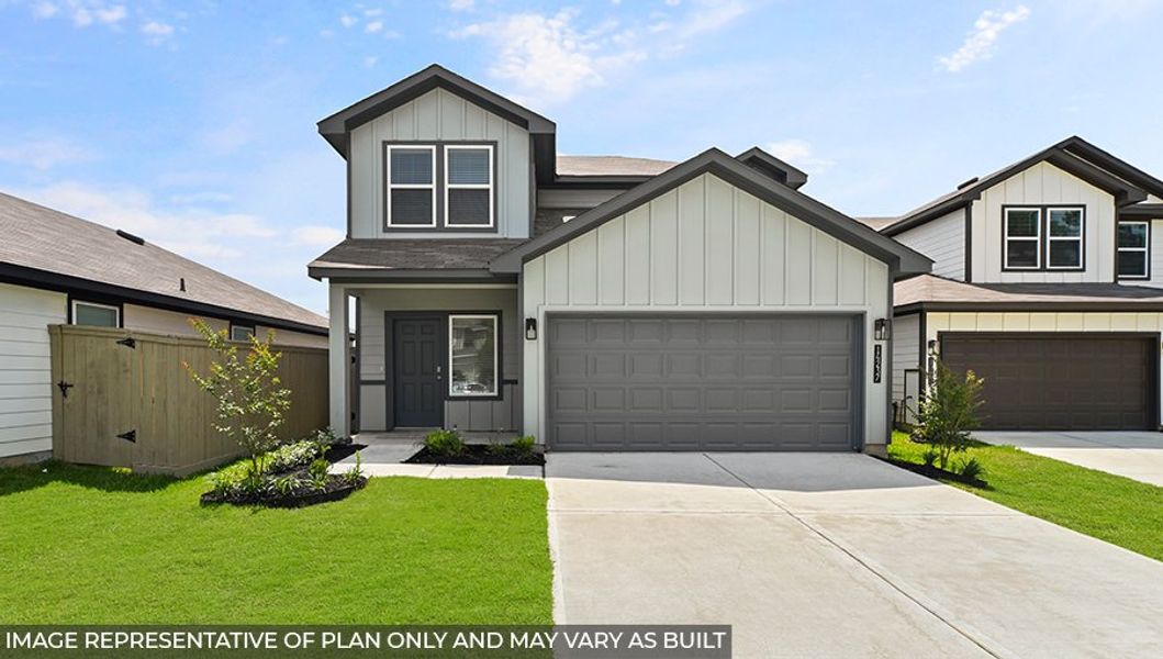 Representative exterior photo of a completed home built from the Justin by D.R. Horton in Breckenridge Forest, Spring, TX (Image 2). Representative exterior photo of a completed home built from the Justin by D.R. Horton in Breckenridge Forest, Spring, TX (Image 2).