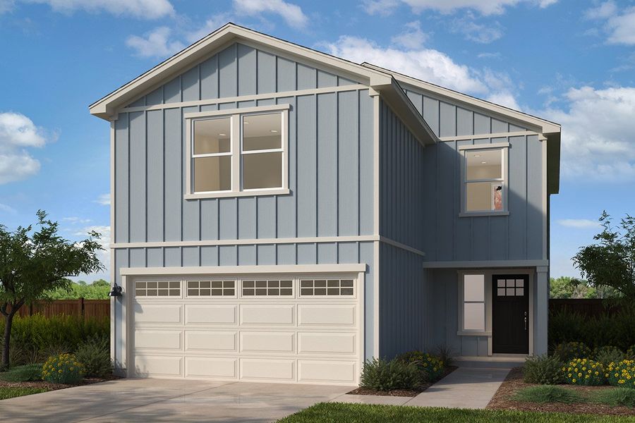 Representative exterior photo of a completed home built from the 1772 by KB Home in Watermill – Heritage Collection, Uhland, TX (Image 5). Representative exterior photo of a completed home built from the 1772 by KB Home in Watermill – Heritage Collection, Uhland, TX (Image 5).