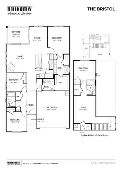 2D floor plan layout for the Bristol MF by D.R. Horton in Harvest Point, Spring Hill, TN (Image 5).