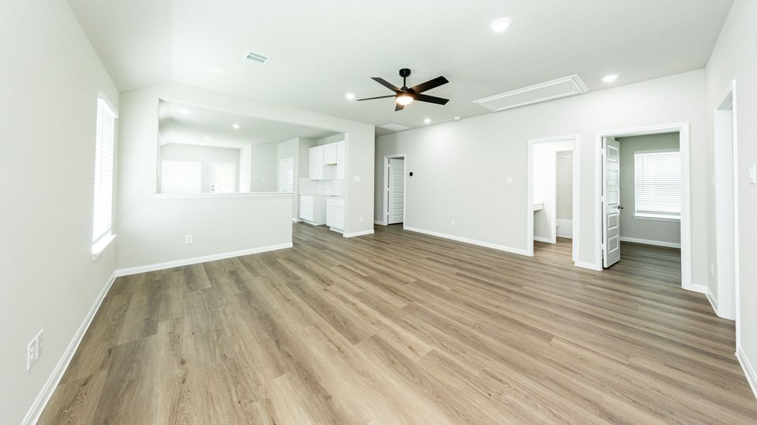 Family Room to Kitchen and Dining Area