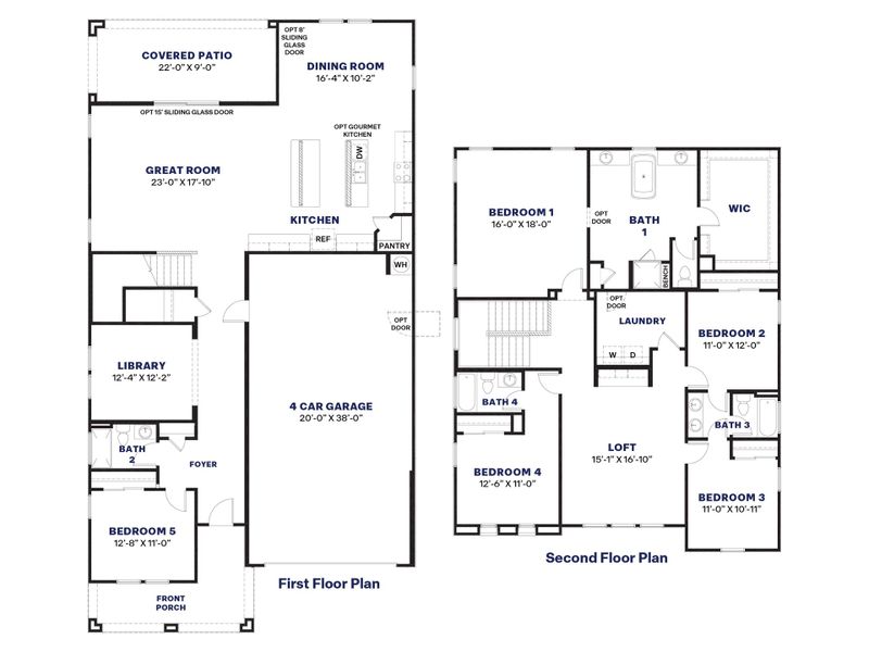 2D floor plan layout for the Miraval by D.R. Horton in The Ridge at Stone Butte, Phoenix, AZ (Image 4).