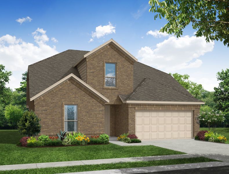 Representative exterior photo of a completed home built from the Brighton by Impression Homes in Mercer Meadows, Royse City, TX (Image 2). Representative exterior photo of a completed home built from the Brighton by Impression Homes in Mercer Meadows, Royse City, TX (Image 2).