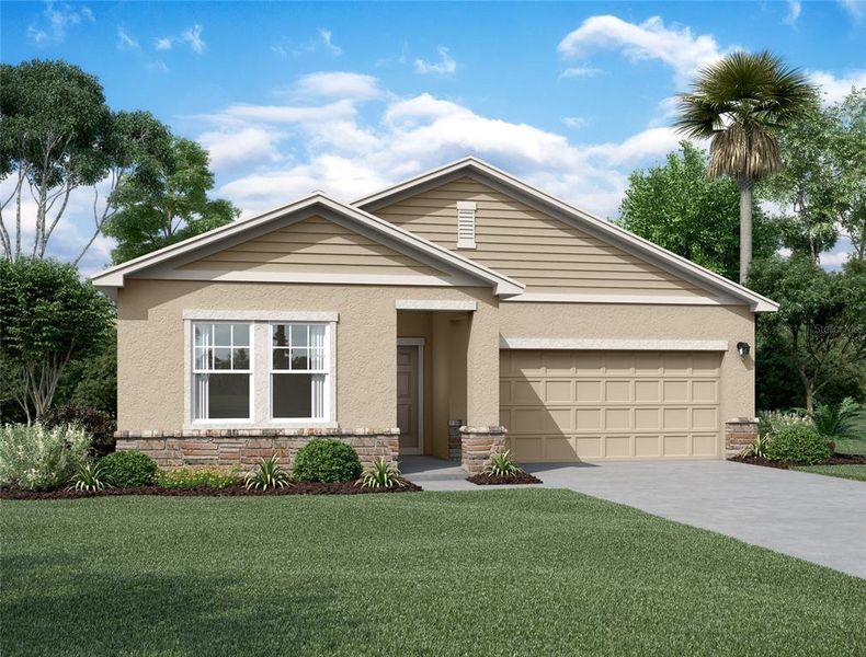 Front exterior of a new home in Pinecone Reserve, Brooksville, FL, highlighting curb appeal (Image 1).