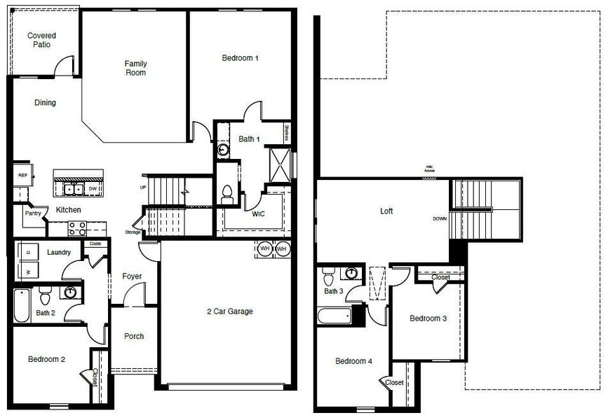 D.R. Horton's  Midland Floorplan - All Home and community information, including pricing, included features, terms, availability and amenities, are subject to change at any time without notice or obligation. All Drawings, pictures, photographs, video, square footages, floor plans, elevations, features, colors and sizes are approximate for illustration purposes only and will vary from the homes as built.