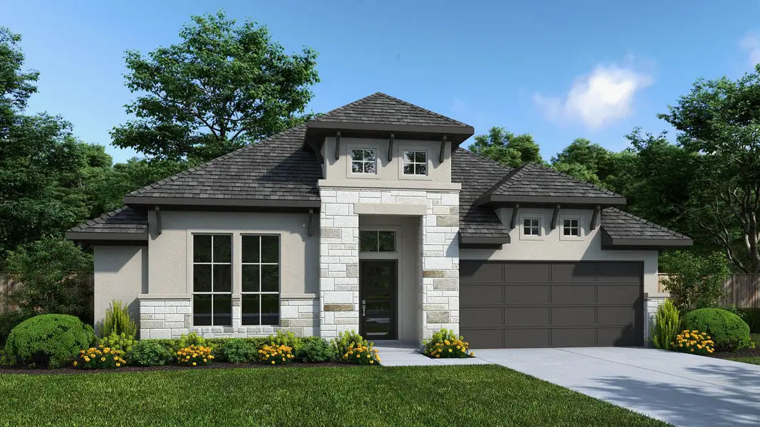 Representative exterior photo of a completed home built from the 2726M by Perry Homes in Lakes of Cane Island, Katy, TX (Image 1). Representative exterior photo of a completed home built from the 2726M by Perry Homes in Lakes of Cane Island, Katy, TX (Image 1).