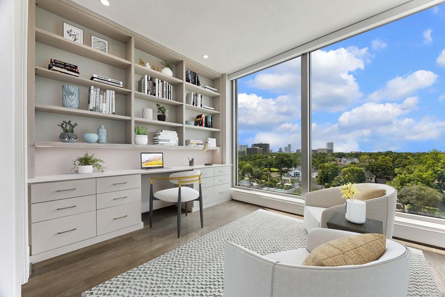 Make yourself at home into this transformed en-suite guest bedroom with walk-in closet, added built-in bookshelves and a dedicated study station, turnring a once-empty bedroom room into a cozy retreat, a private home library, and a comfortable workspace all in one.