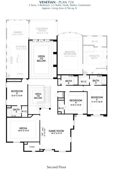 2D floor plan layout for the Venetian by Landon Homes in Signature 74s, Frisco, TX (Image 4).