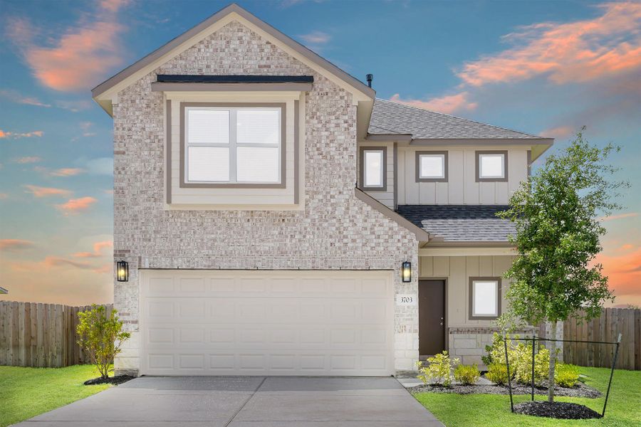 Front exterior of a new home in Grand Oaks Village, Houston, TX, highlighting curb appeal (Image 11). Front exterior of a new home in Grand Oaks Village, Houston, TX, highlighting curb appeal (Image 11).