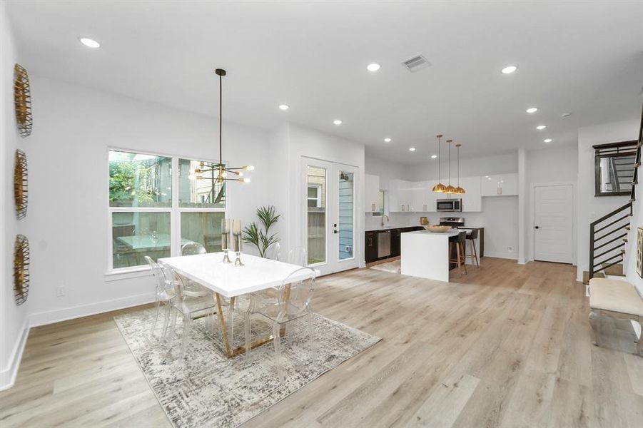 Kitchen open to dining area