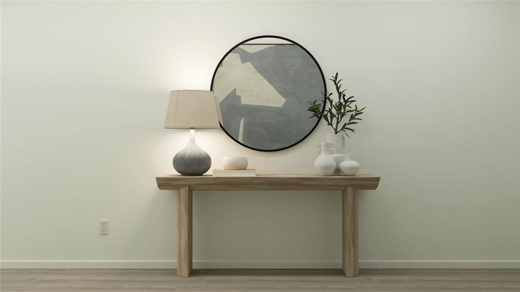 Detailed view of baseboards and wood finished floors