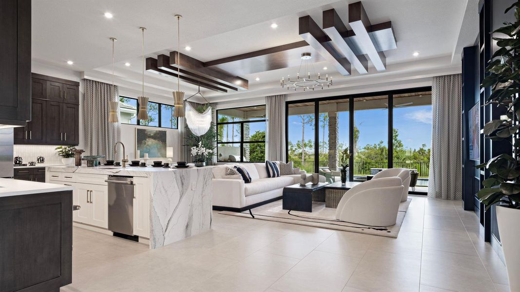 Furnished interior view inside a new home in L'Ambiance at Avenir, Palm Beach Gardens (Image 4). Furnished interior view inside a new home in L'Ambiance at Avenir, Palm Beach Gardens (Image 4).