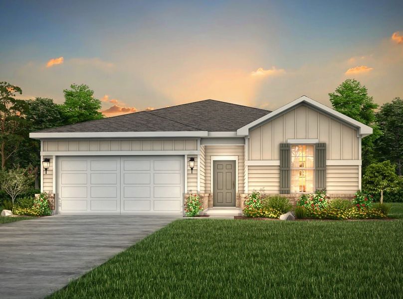 Representative exterior photo of a completed home built from the Brazos by Century Communities in Valor Park, Bay City, TX (Image 1). Representative exterior photo of a completed home built from the Brazos by Century Communities in Valor Park, Bay City, TX (Image 1).