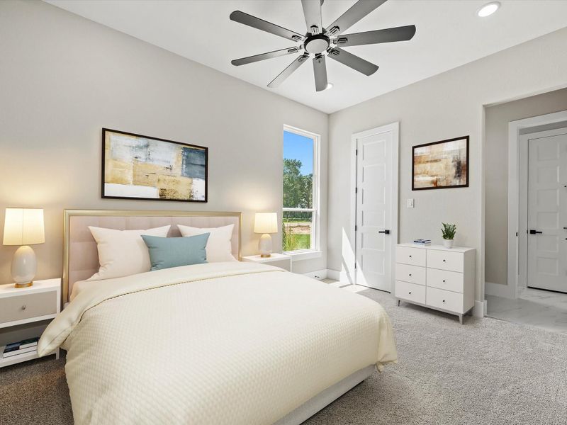 Virtually staged bedroom #4 with walk in closet and modern finishes. Virtually staged bedroom #4 with walk in closet and modern finishes.