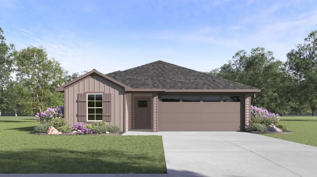 Front exterior of a new home in Saratoga Crossing, Corpus Christi, TX, highlighting curb appeal (Image 1).