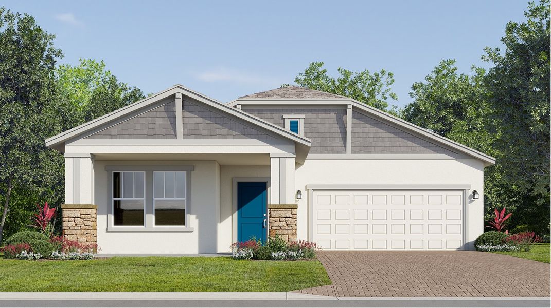 Front exterior of a new home in Waterstone: Estate II Collection, Groveland, FL, highlighting curb appeal (Image 1).