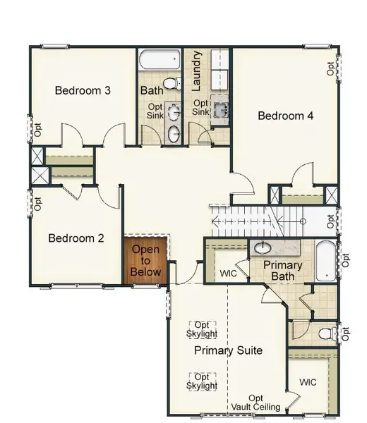 2D floor plan layout for the Greensboro by Keystone Homes NC in The Wilcox, Greensboro, NC (Image 4).