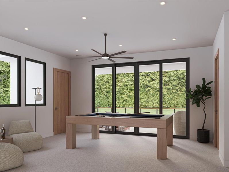 Rec room with pool table, recessed lighting, healthy amount of natural light, and carpet Rec room with pool table, recessed lighting, healthy amount of natural light, and carpet