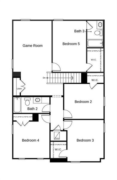 This floor plan features 5 bedrooms, 3 full baths, 1 half bath and over 2,500 square feet of living space.