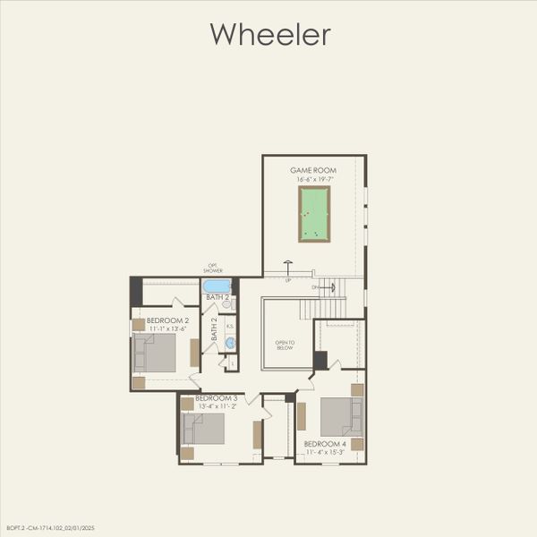 2D floor plan layout for the Wheeler by Pulte Homes in West Cypress Hills, Spicewood, TX (Image 3). 2D floor plan layout for the Wheeler by Pulte Homes in West Cypress Hills, Spicewood, TX (Image 3).