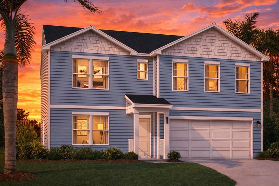Front exterior of a new home in Essence at Elms Glen Single Family Homes, Ladson, SC, highlighting curb appeal (Image 2).