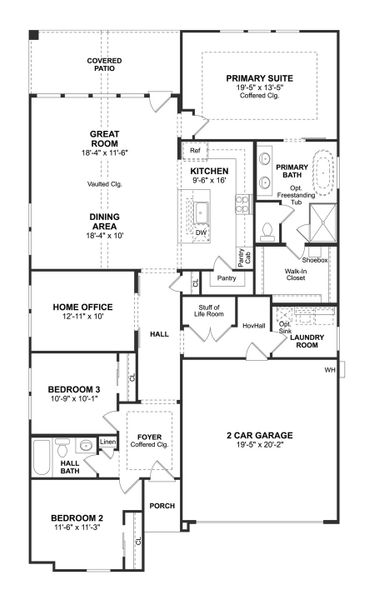 2D floor plan layout for the Boise by K. Hovnanian® Homes in Timberbrook, Justin, TX (Image 3). 2D floor plan layout for the Boise by K. Hovnanian® Homes in Timberbrook, Justin, TX (Image 3).