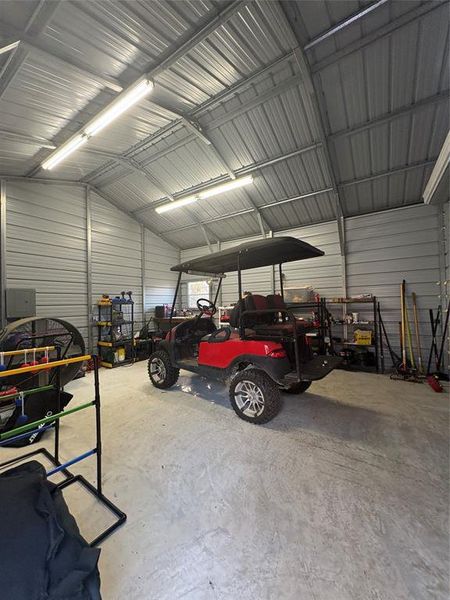 Garage with metal wall