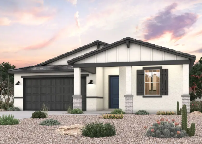 Front exterior of a new home in Rancho Vista, Surprise, AZ, highlighting curb appeal (Image 1). Front exterior of a new home in Rancho Vista, Surprise, AZ, highlighting curb appeal (Image 1).