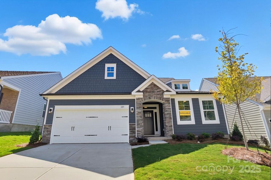 Front exterior of a new home in Villas at Prestwick, Mooresville, NC, highlighting curb appeal (Image 2).