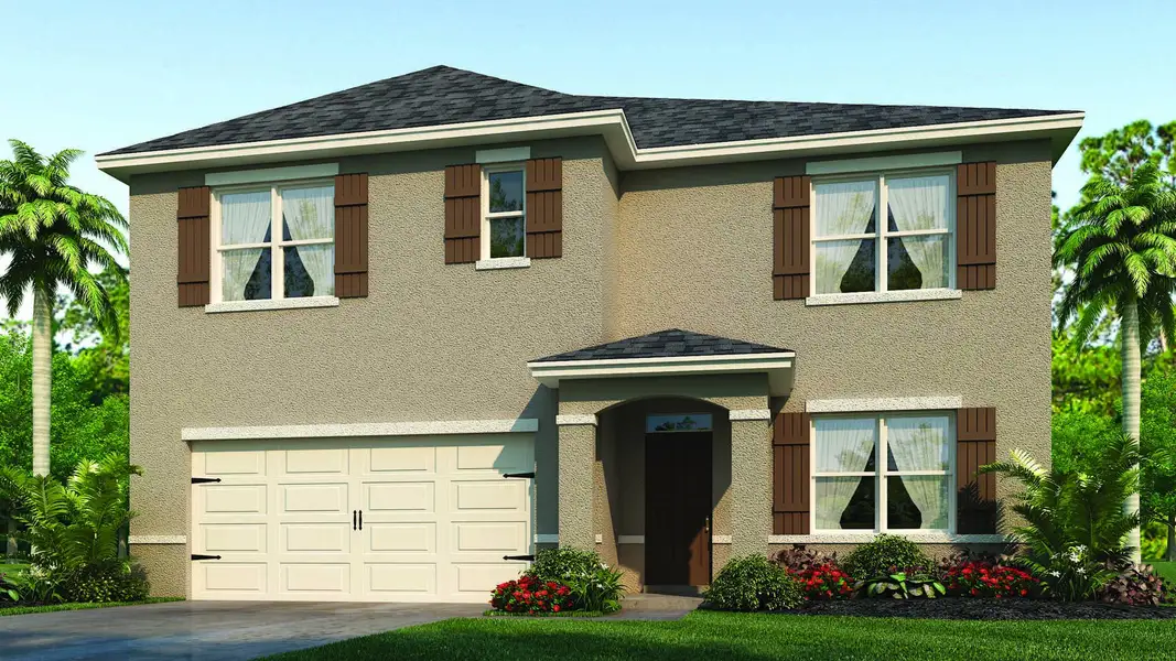 Front exterior of a new home in Ironwood, Daytona Beach, FL, highlighting curb appeal (Image 2).