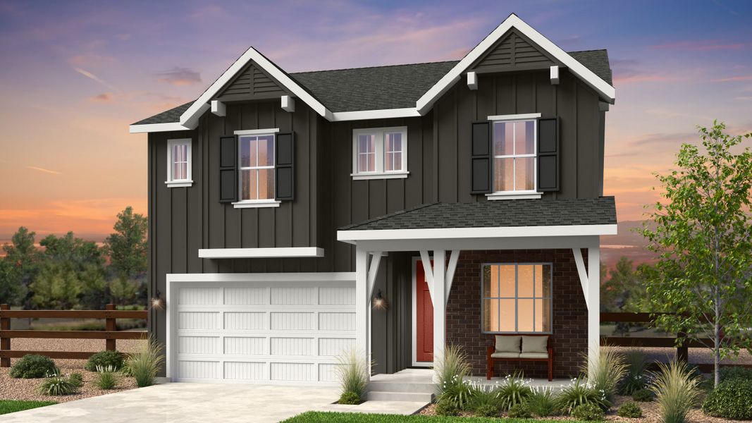 Front exterior of a new home in Sterling Ranch Ascent Village, Littleton, CO, highlighting curb appeal (Image 1). Front exterior of a new home in Sterling Ranch Ascent Village, Littleton, CO, highlighting curb appeal (Image 1).