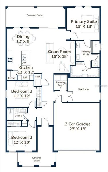 2D floor plan layout of this home in Sawmill Branch, Palm Coast, FL (Image 5).