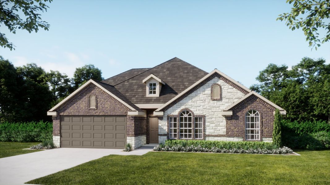 Representative exterior photo of a completed home built from the Concept 2393 by Landsea Homes in Lovers Landing, Forney, TX (Image 7). Representative exterior photo of a completed home built from the Concept 2393 by Landsea Homes in Lovers Landing, Forney, TX (Image 7).