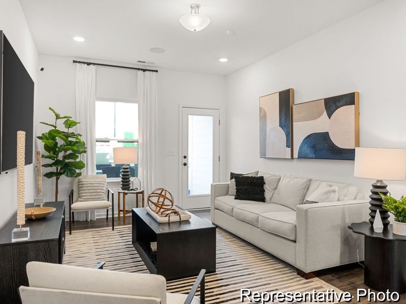 Furnished interior view inside a new home in North District at Flowers Plantation Townhomes, Clayton (Image 6). Furnished interior view inside a new home in North District at Flowers Plantation Townhomes, Clayton (Image 6).