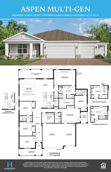 2D floor plan layout for the Aspen Multi-Gen by Hartizen Homes in Eden Crest, Apopka, FL (Image 3).