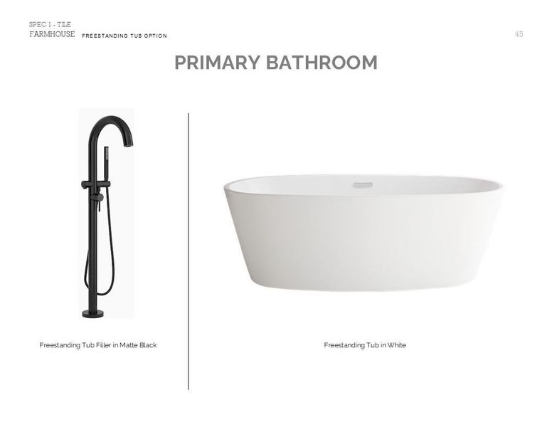 Farmhouse Look Palette 6: Primary Bathroom Selection Sheet (*Artist rendering used for illustration purposes only.)