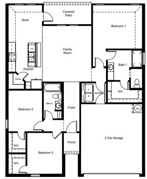2D floor plan layout for the BELLVUE by D.R. Horton in Faculty Row, Abilene, TX (Image 7).
