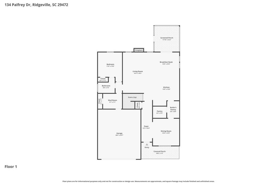 2D floor plan layout of this home in Parker's Preserve, Ridgeville, SC (Image 6).