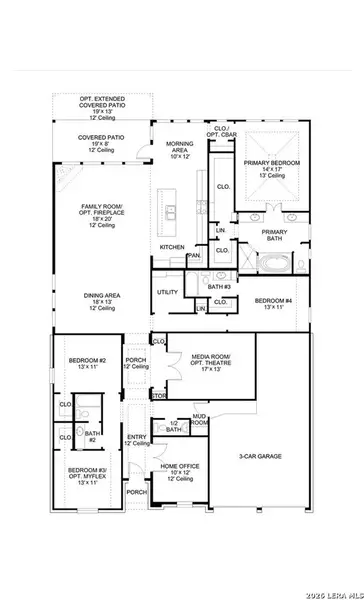 2D floor plan layout of this home in Meadows Of Mill Creek 60', Seguin, TX (Image 2).