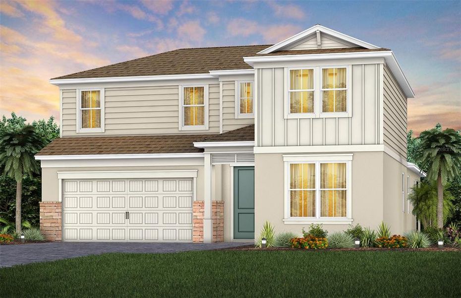 Exterior Design. Artistic rendering for this new construction home. Pictures are for illustrative purposes only. Elevations, colors and options may vary.