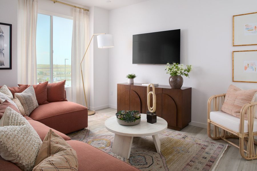 Furnished interior view inside a new home in Lyric at RidgeGate Condos, Lone Tree (Image 9).