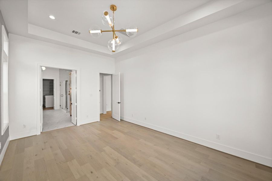 The bedroom is a spacious 19x13 with tray ceilings!