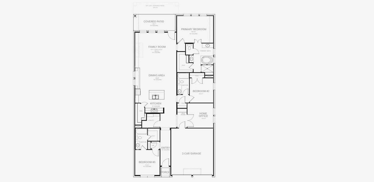 2D floor plan layout for the 1910W by Perry Homes in Veramendi, New Braunfels, TX (Image 3).