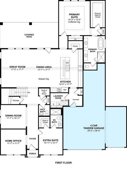 The Stirling floor plan by K. Hovnanian Homes. 1st Floor shown. *Prices, plans, dimensions, features, specifications, materials, and availability of homes or communities are subject to change without notice or obligation.