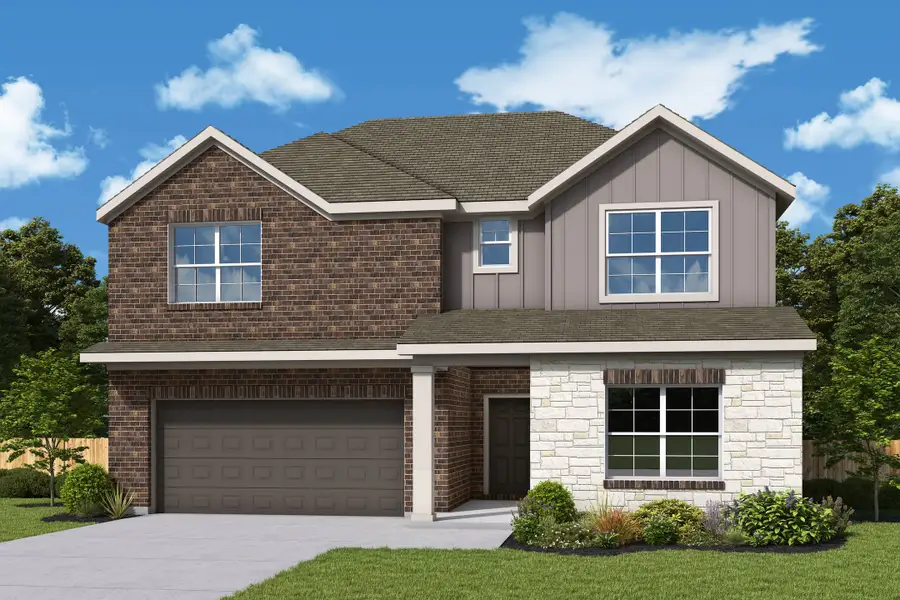 Front exterior of a new home in Sunterra Lakes, Brookshire, TX, highlighting curb appeal (Image 1). Front exterior of a new home in Sunterra Lakes, Brookshire, TX, highlighting curb appeal (Image 1).